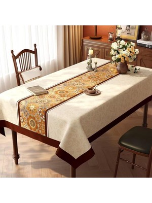 Die Grup Köşeli Masa Örtüsü Masa Folyosu Turuncu Kahverengi, Çiçekler, Pvc, 90