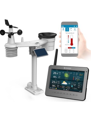 Die Grup Wlan Hd Tft Kablosuz Hava Istasyonu, Profesyonel Sensörlü ve Yağmur Ölçerli, Rüzgar, Nem, Sıcaklık, Yağış, Uv Seviyesi ve Işık Yoğunluğunu Ölçmek Için, Antrasit