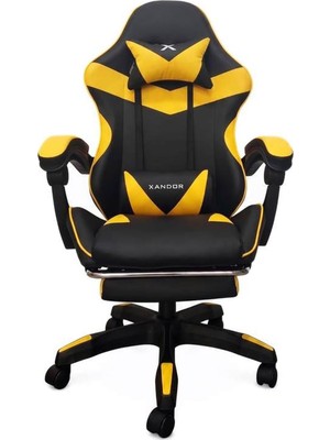 Die Grup Xandor XG300 Oyuncu Koltuğu Ayak Dayamalı Gaming Koltuk Çift Renk Deri 135° Yatabilen Boyun Bel Yastıklı Bilgisayar Sandalyesi - Sarı
