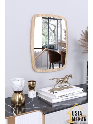 Die Grup Ceviz Dekoratif Yuvarlak Kenar Büyük Antre Hol Koridor Duvar Salon Wc Ofis Aynası 60 cm Renk 60 x 45