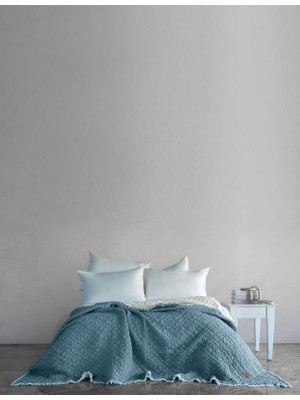 Die Grup Cedric Dolgulu YIKAMALI%100 Pamuk Çift Kişilik Yatak Örtüsü & Pike 230X240 cm Lacivert