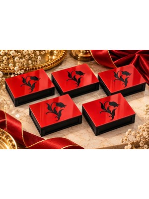 Die Grup Premium Lale Motifli Ahşap Takı ve Hediye Kutusu – Pleksi Kaplamalı, Çift Katmanlı Mdf, 8 × 6 × 2,5 Cm, 5'li Set