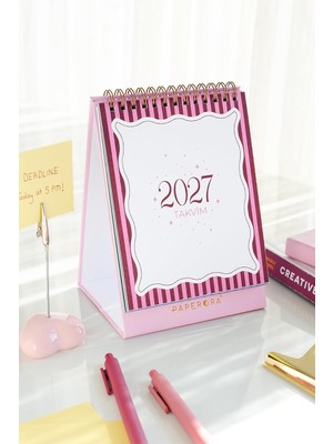 Die Grup 2027 Yılı Üstten Spiralli Masa Takvimi Renkli- 15X12 cm