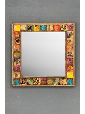 Die Grup Oscar Stone Decor Masif Çerçeveli Mozaik Taş Ayna 48X48 cm Tile Mozaik Seramik Morocco Desenli