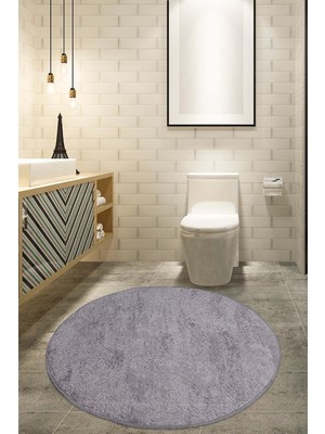 Die Grup Nova Gri 120X120 cm Yuvarlak Kaymaz Pamuk Taban Peluş Banyo Paspası