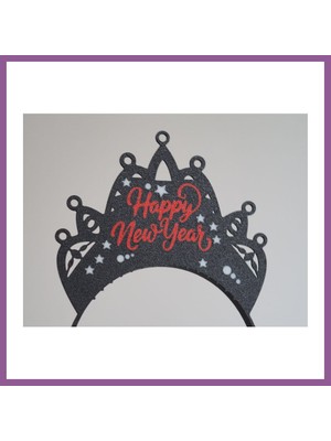 Bezos Happy New Year Yazılı Ikili Saç Bandı Seti Kadın ve Erkek Yılbaşı Parti Aksesuarı Rengaren