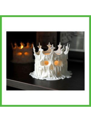 Bezos Erimiş Kafatası Tealight Mumluk Taçlı Kuru Kafa Dekoratif Mum Tutucu Arz