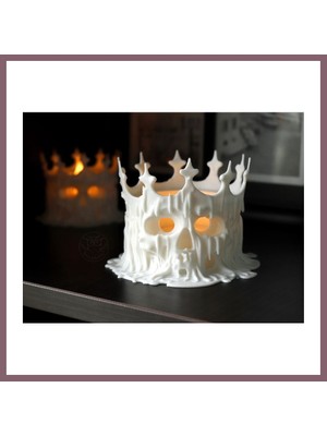 Bezos Erimiş Kafatası Tealight Mumluk Taçlı Kuru Kafa Dekoratif Mum Tutucu Bzss