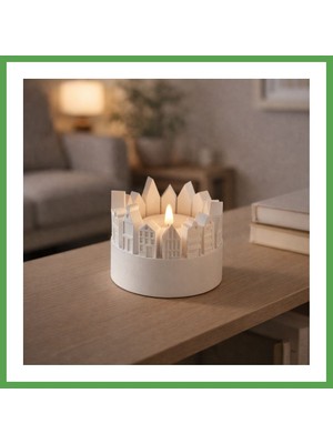 Bezos Şehir Silüetli Tealight Mumluk Işık Efektli Dekoratif Mum Tutucu Mgc