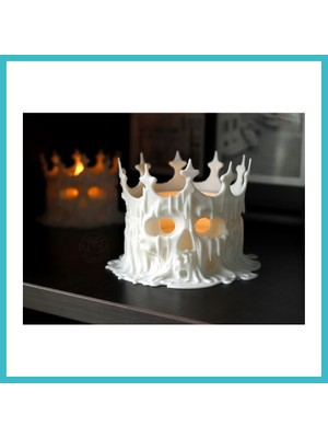Defne Store Erimiş Kafatası Tealight Mumluk Taçlı Kuru Kafa Dekoratif Mum Tutucu Dfnbez