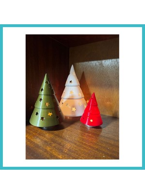 Defne Store 3 Boyutlu Çam Ağacı Tealight Mumluk Seti Yılbaşı Dekoratif Mum Tutucu Dfnbez