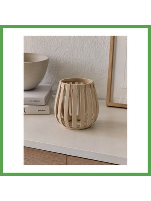 Bezos Japandi Tarzı Lamel Desenli Tealight Mumluk Minimalist Rüzgar Feneri Mgc