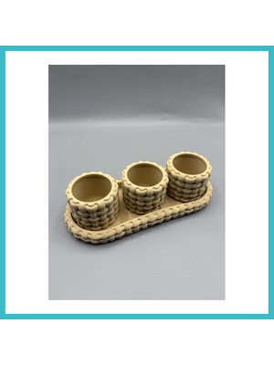 Defne Store Örgü Dokulu Tealight Mumluk ve Tepsi Seti Dekoratif Sunum Mumluğu Dfnbez