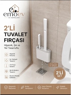 Emoev 2'li Tuvalet ve Klozet Fırçası Seti Duvara Monte Edilebilir Standlı Banyo Fırçası