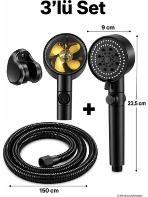 AquaFlex Turbo Duş Başlığı Basınç Artırıcı Su Tasarruflu 3’lü Set | El Duşu |
