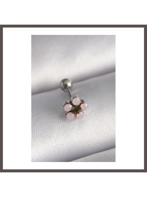 Bezos 316L Çelik Gümüş Renk Zirkon Taşlı Çiçek Tragus Piercing ECO123