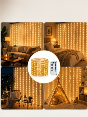 300 LED Perde Işık Sıcak Beyaz 3X3M