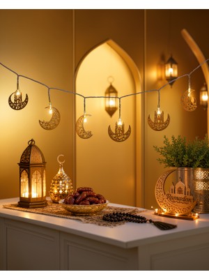 Minareli Hilal LED Işık Gold Metal 2 Aa Pil