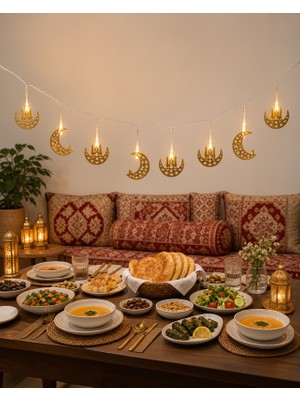 Minareli Hilal LED Işık Gold Metal Gövde