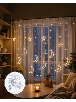 Prizli Yıldız Ay Perde LED Işık 126 LED