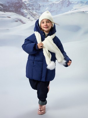 LC Waikiki Lcw Kids Lacivert Kapüşonlu Kız Çocuk Şişme Mont