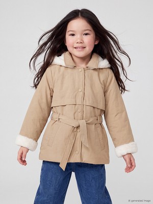 LC Waikiki Lcw Kids Bej Kapüşonlu Kız Çocuk Mont