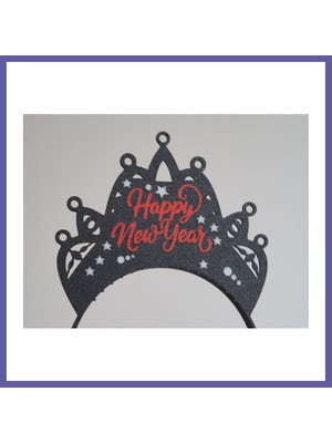 Nida Happy New Year Yazılı Ikili Saç Bandı Seti Kadın ve Erkek Yılbaşı Parti Aksesuarı Nıda