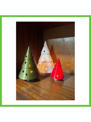 Bezos 3 Boyutlu Çam Ağacı Tealight Mumluk Seti Yılbaşı Dekoratif Mum Tutucu Dmc