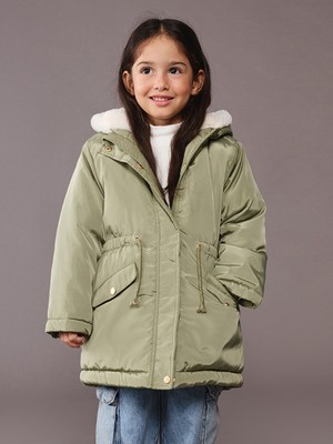 LC Waikiki Lcw Kids Yeşil Kapüşonlu Kız Çocuk Şişme Mont
