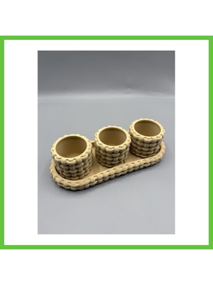 Bezos Örgü Dokulu Tealight Mumluk ve Tepsi Seti Dekoratif Sunum Mumluğu Dmc
