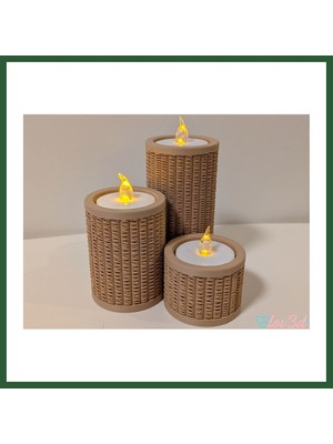 Bezos Rattan Görünümlü Tealight Mumluk Seti 3'lü Dekoratif Mum Tutucu Bzst