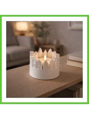 Bezos Şehir Silüetli Tealight Mumluk Işık Efektli Dekoratif Mum Tutucu Dmc