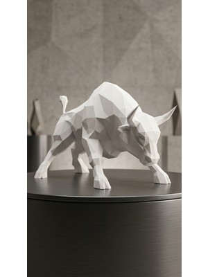 Alpin Geometrik Low-Poly Boğa Heykeli - Modern Büyüme & Yatırım Sembolü Beyaz Boğa Figürü