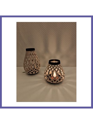 Nida Modern Izgara Desenli Rüzgar Feneri Tealight Mumluk Dekoratif Mum Tutucu Nıda
