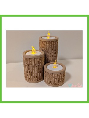 Bezos Rattan Görünümlü Tealight Mumluk Seti 3'lü Dekoratif Mum Tutucu Dmc