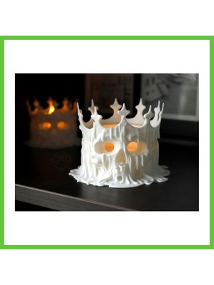 Bezos Erimiş Kafatası Tealight Mumluk Taçlı Kuru Kafa Dekoratif Mum Tutucu Dmc