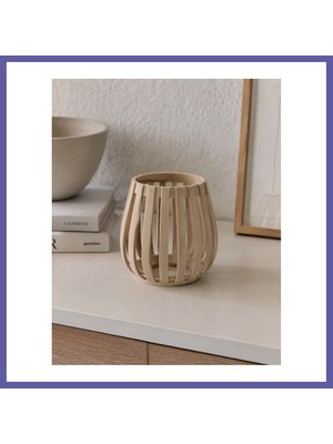 Nida Japandi Tarzı Lamel Desenli Tealight Mumluk Minimalist Rüzgar Feneri Nıda