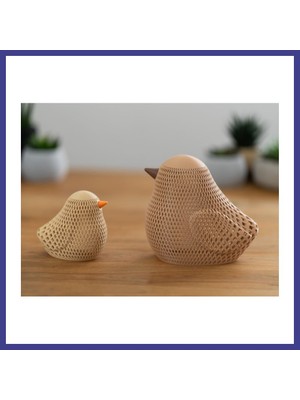 Bezos Örgü Desenli Serçe Figürlü Tealight Mumluk Bahar Dekoratif Mum Tutucu Mrl