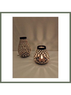 Bezos Modern Izgara Desenli Rüzgar Feneri Tealight Mumluk Dekoratif Mum Tutucu Bezos1