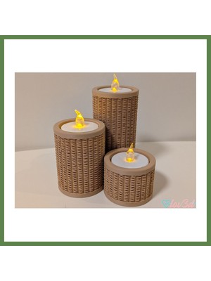 Bezos Rattan Görünümlü Tealight Mumluk Seti 3'lü Dekoratif Mum Tutucu HB006