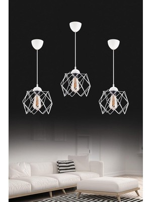 Tr Elegante Beyaz Modern Sarkıt Salon Mutfak Oturma Odası Hol Avize Aydınlatma (3 Adet/camsız)