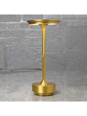 Tr Lüks Şarjlı Dokunmatik Metal LED Masa Lambası, Altın, 28 x 13 cm