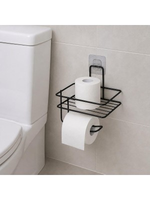 Tr Yapışkanlı Metal Tuvalet Kağıdı Tutucu | Raflı Banyo Tuvalet Kağıdı Askılığı