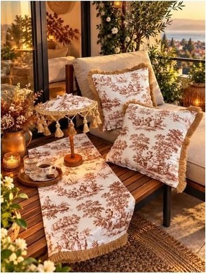 Tr French Toile Elegance Desenli Dekoratif Masa Üstü Lambası Bali Şemsiyesi Seti – Şemsiye +