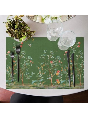 Tr Çiçek Tasarımlı Kumaş Amerikan Servis 4'lü Set 35X50CM (Keteni Ulusl. Yıkama ve Solmama Se