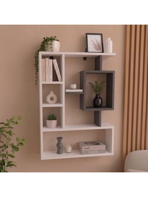 Tr Arykanda Dekoratif Duvar Rafı 70,9X93,6 Cm, Koyu Gri - Beyaz