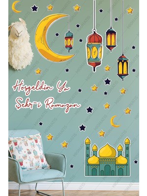 Tr Ramazan Temalı Duvar Sticker Seti, Hoşgeldin Ya Şehri Ramazan Yazılı, Hilal Cami Fener Yıld