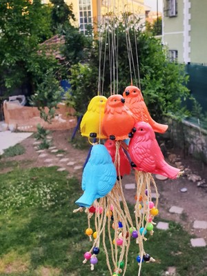 Tr Dekoratif Renkli Kuş Figürlü Balkon Süsü, 4'lü Set, Boncuklu Ipli