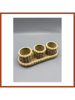 Bezos Örgü Dokulu Tealight Mumluk ve Tepsi Seti Dekoratif Sunum Mumluğu Pro