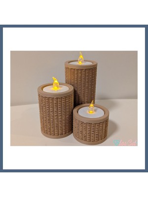 Bezos Rattan Görünümlü Tealight Mumluk Seti 3'lü Dekoratif Mum Tutucu BZS10